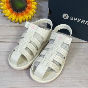 Sperry Skipper White Shimmer Pink Fisherman Sandals Kids Size 12M SOL167906